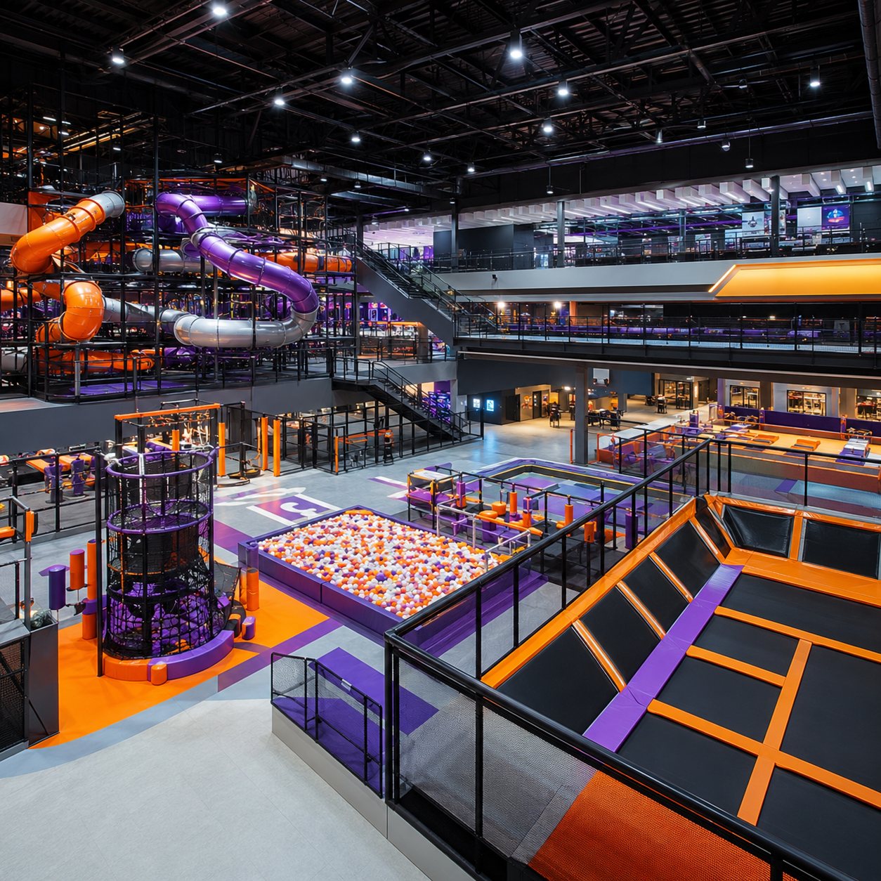 Large indoor trampoline and adventure park built by Aryan Amusements